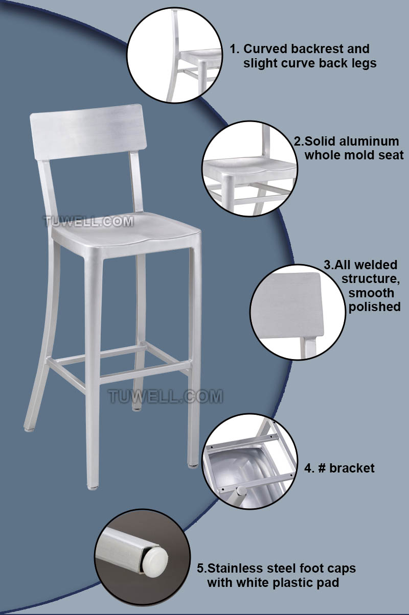 Tuwell-High Quality Tw1006-l Aluminum Navy Barstool | Navy Chair-7