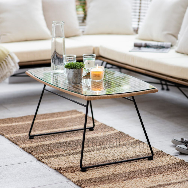 TW8786 Metal PE Rattan Coffee Table With Tempered Glass Top